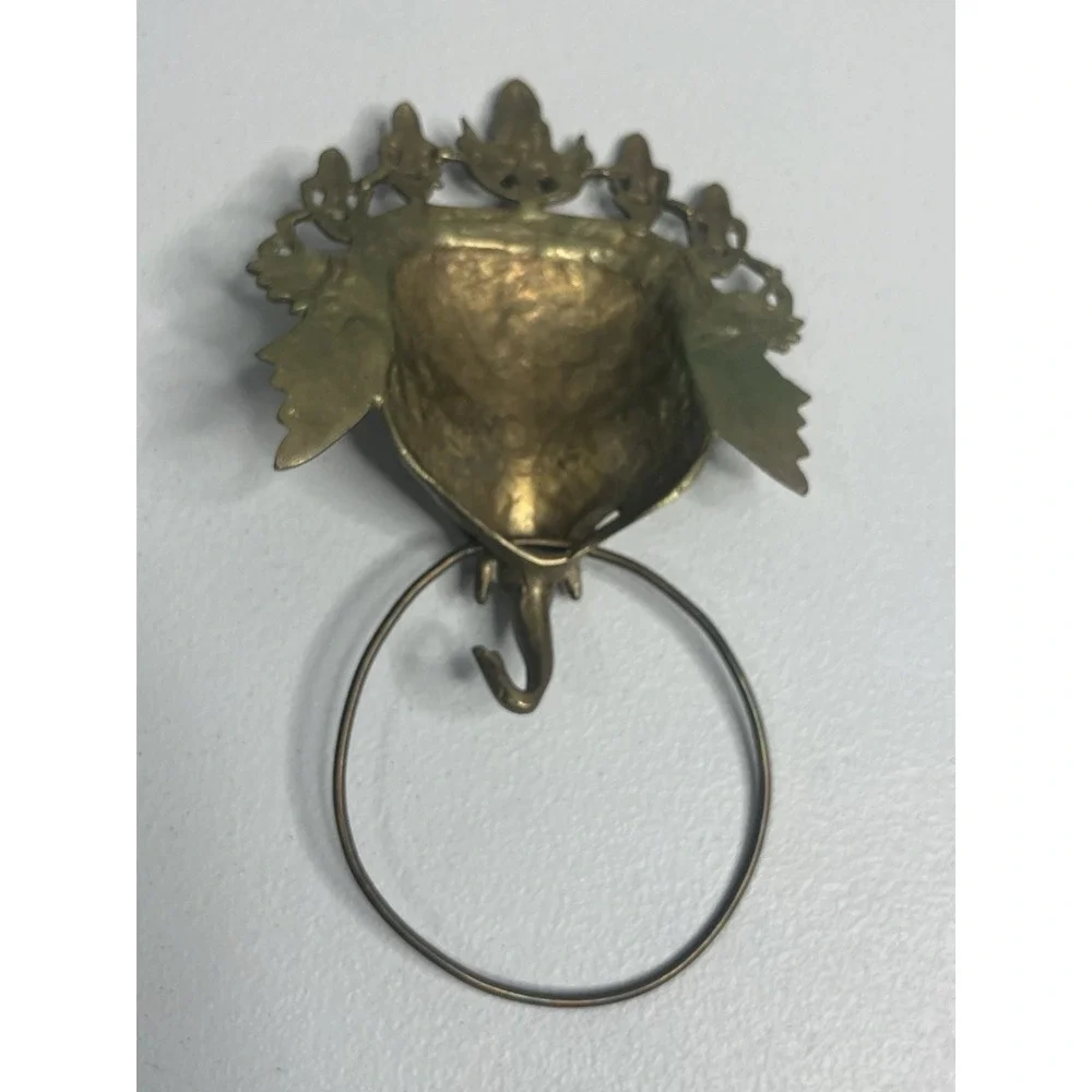 Vtg Brass Elephant Towel Holder Door Knocker Wall Decor Turquoise Coral Tibetan?
